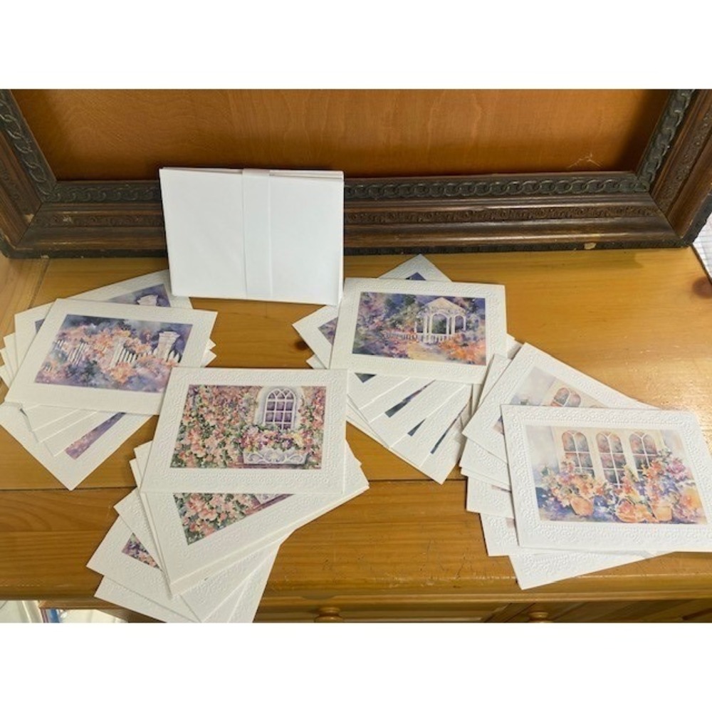 L Gorsic Watercolor Note Cards Set of 25 Garden Designs Embossed Border Blank - Picture 11 of 16